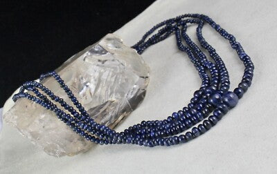 Certified Natural Blue Sapphire Round Beads 382 Ct Sterling Silver Necklace