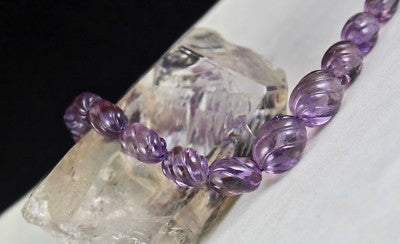 Natural Amethyst 552 Ct Beads Carved Sterling Silver Classic Necklace