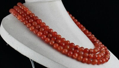 Natural Carnelian Beads 3 Line 1569ct Gemstone Important Necklace