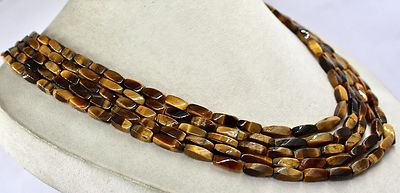 Natural Tiger Eye Beads 679 Ct Long 5 Line Gemstone Ladies Necklace