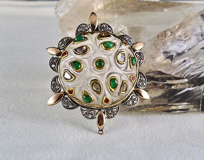 Certified Natural Rock Crystal Jadau Emerald Ruby 170ct Natural Diamond Pendant