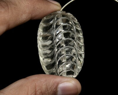 Natural White Rock Crystal Quartz Carved Round Bead 1 Pcs 264 Ct Gemstone