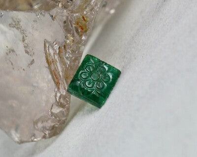 Zambia Emerald Carved Rectangle Gemstone Ring Pendant 7.56 Ct Design
