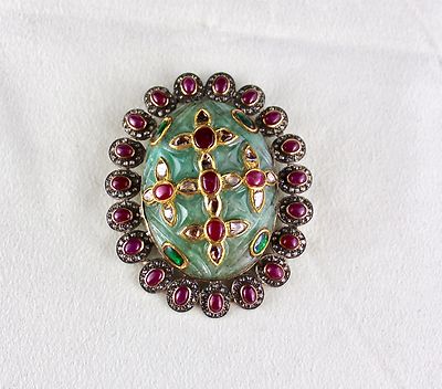 Certified Antique Green Emerald 10ct Natural Diamond 18k Gold Pendant 925 Silver