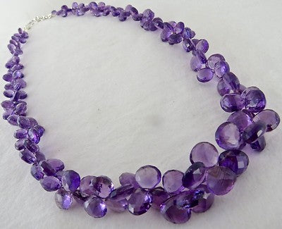 Certified Natural Amethyst 498ct Beads Teardrops Sterling Silver Party Necklace
