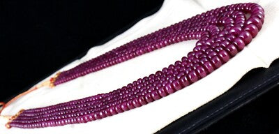 Certified Natural Unheated Ruby Beads Necklace, 1557 Ct Round 12mm, 5 Line