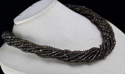 Natural Black Smoky Quartz Beads 10mm Faceted Round Necklace 860 Ct Gemstone