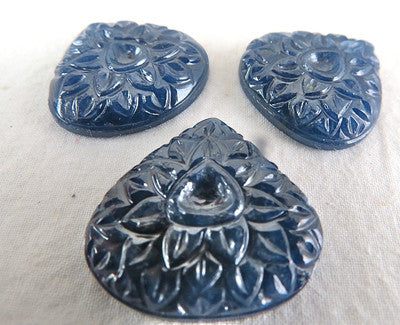 Certified Natural Blue Sapphire Carved Heart 65 Ct Earring Pendant Gemstone Set