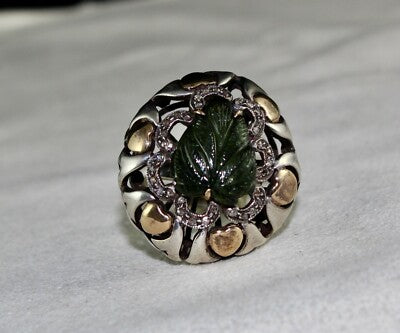 Antique Green Tourmaline 1.75ct Natural Diamond 18k Gold Sterling Silver Ring