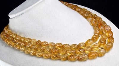 Certified Natural Citrine Beads Carved 792 Ct Yellow Gemstone Vintage Necklace