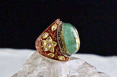 Certified Natural Colombian Emerald 132.50ct 22k Gold Jadau Diamond Ladies Ring