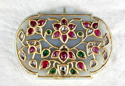 Certified Natural Diamond Mughal Nephrite Jade 10ct Gold Ruby Emerald Pendant