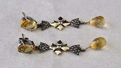 Certified Yellow Citrine 10ct Natural Diamond 18k Gold Sterling Silver Victorian