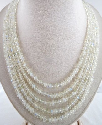 Natural Rainbow Moonstone 626 Ct Round Beads Necklace Sterling Silver For Women