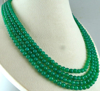 Green Onyx Round Beads 4 Line 482ct Gemstone Semi-precious Necklace
