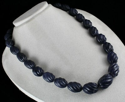 Blue Jade Carved Beaded Necklace 1 Line 1301 Ct Natural Stone Sterling Silver