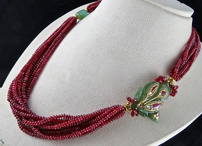 Certified Antique Zambian Emerald 615ct Ruby Natural Diamond 22k Gold Necklace