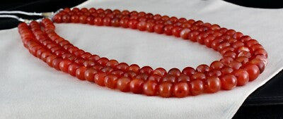 Natural Carnelian Beads 3 Line 1569ct Gemstone Important Necklace