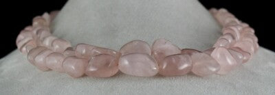 Natural Rose Quartz Nugget Necklace 2 Line, 1109 Ct Gemstone Beaded Strings