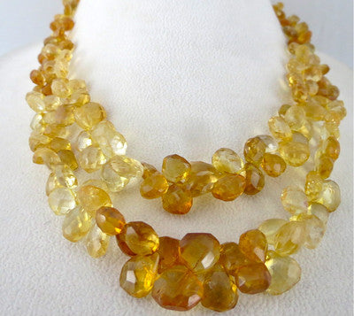 Natural Citrine Heart Drop 424 Ct Beads High Fashion Necklace