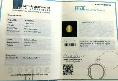 Certified Natural Chrysoberyl Cat's Eye 6.10 Ct Gemstone For Ring Pendant