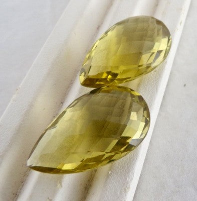 Natural Lemon Quartz Pear Pair 25mm 45ct Gemstone For Earring