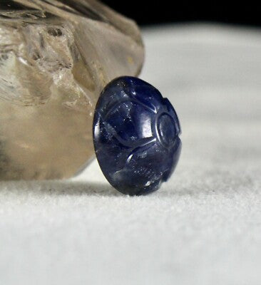 Certified Natural Burma Blue Sapphire 15.60 Ct Carved Round Sterling Silver Ring