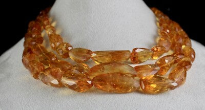Certified Natural Yellow Citrine 1266 Ct Faceted Golden Necklace Beads Tumble