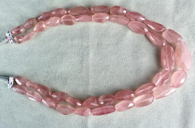 Natural Rose Quartz 683 Ct Beaded Necklace 2 Line Nugget Gemstone Strings