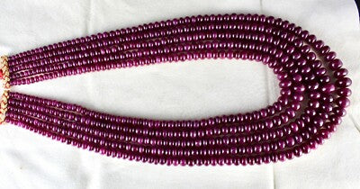 Certified Natural Unheated Ruby Beads Necklace, 1557 Ct Round 12mm, 5 Line