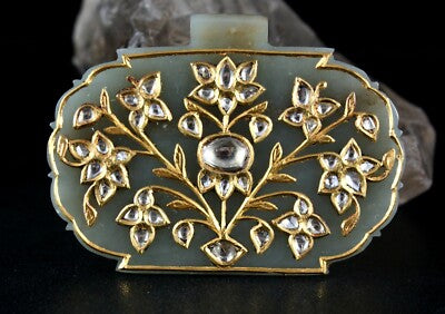 Certified Antique Old Persian Jade 10ct Pendant Studded Natural Diamond 22k Gold