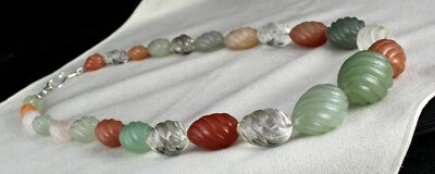 Natural Semi Precious Gemstone Melon Beads Necklace 901 Cts Sterling Silver