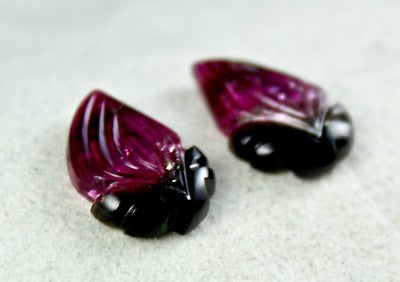 Natural Bi Colour Tourmaline 23.20 Ct Leaves Pair Gemstone For Earring Designing