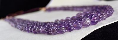 Natural Amethyst 906 Ct Carved Melon Beads Gemstone Antique Necklace