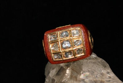 Certified Antique Orange Quartz 10ct Natural Diamond Turquoise 22k Gold Ring
