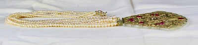 Certified Antique Nephrite Jade Ruby 10ct Natural Diamond 22k Gold Pearl Pendant