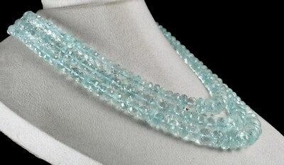 Certified Aquamarine Necklace 3L 1241 Cts Natural Blue Faceted Gemstone Beaded