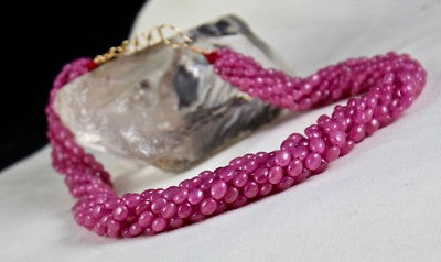 Certified Natural Ruby Cabochon 823 Ct Beaded 9 Line 18k Gold Necklace