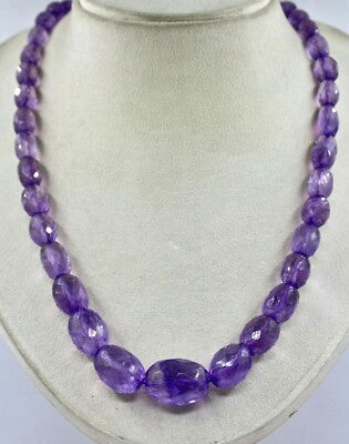Natural Purple Amethyst Faceted Oval Necklace 550 Ct Gemstone Beads Finest