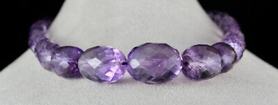 Natural Brazilian Amethyst Faceted Gemstone Necklace 582 Ct Beads Long