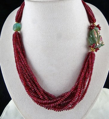 Certified Antique Zambian Emerald 615ct Ruby Natural Diamond 22k Gold Necklace