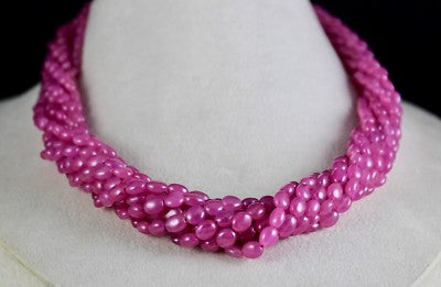 Certified Natural Ruby Cabochon 823 Ct Beaded 9 Line 18k Gold Necklace