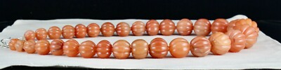Natural Orange Aventurine 1297 Ct Carved Beaded Necklace Sterling Silver Clasp