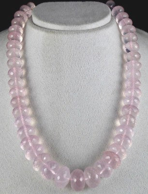 Faceted Rose Quartz Beads Necklace 1125 Ct Pink Gemstone Sterling Silver