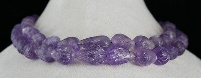 Certified Antique Natural Amethyst 688 Ct Beads Carved Pear Finest Necklace