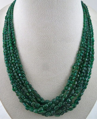 Certified Antique Natural Emerald Beads Nugget Necklace 366 Ct Estate Gemstone