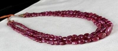 Certified Natural Ruby Beads Necklace 438ct Long Cabochon Fashion Jewelry