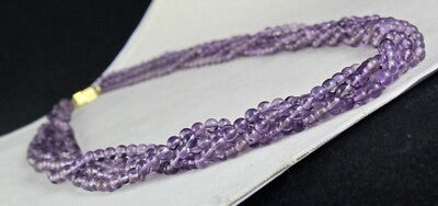 Elegant 562ct Natural Amethyst Round Beads 5 Line Gemstone Necklace For Women