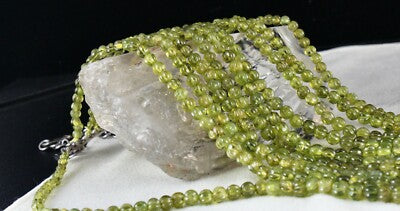 Certified Antique Natural Peridot Carved Beaded Necklace 716 Ct Sterling Silver