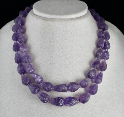 Certified Antique Natural Amethyst 688 Ct Beads Carved Pear Finest Necklace